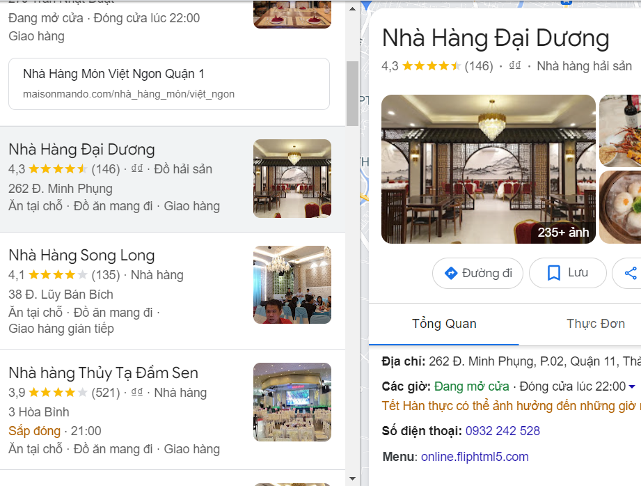 Đánh giá Review địa điểm Google Map nhà hàng