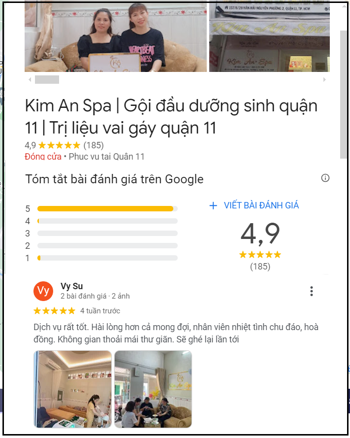 Địa điểm Spa trên Google Map