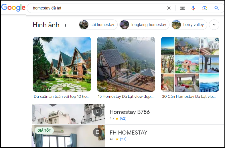 địa điểm homestay trên Google Map