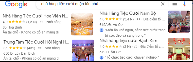 địa điểm nhà hàng tiệc cưới trên Google Map