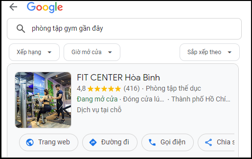 địa điểm phòng tập Gym trên Google Map