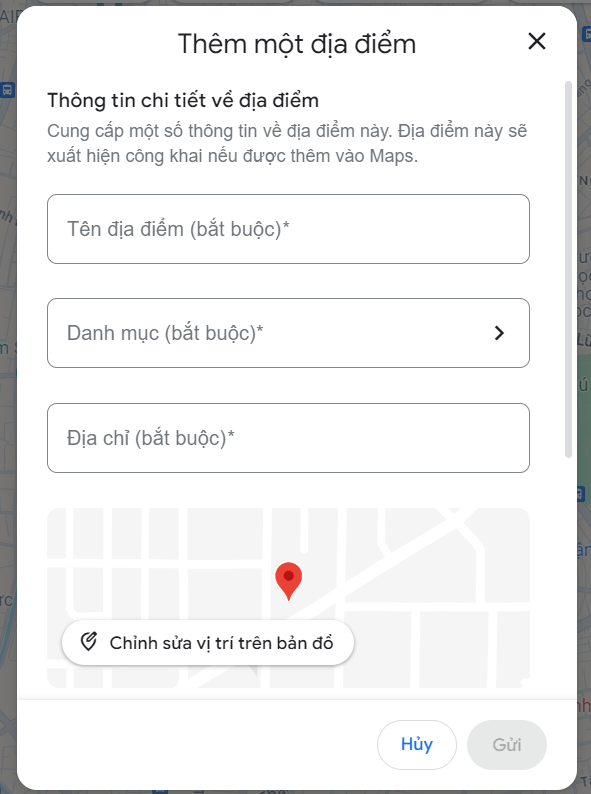 tạo địa điểm Google Map mới