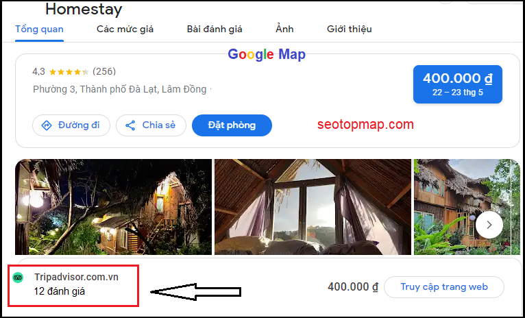 Google Map hiển thị đánh giá của TripAdvisor