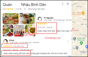 đánh giá 5 sao địa điểm quán ăn, quán nhậu Maps