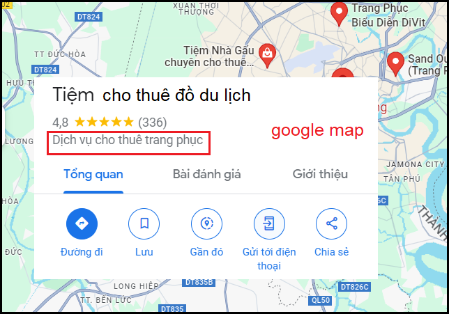 địa điểm kinh doanh tiệm cho thuê đồ du lịch trên Google Map