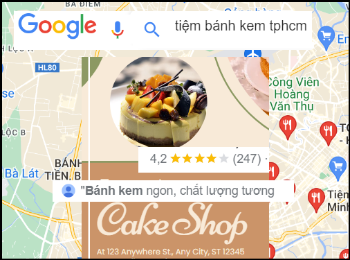 địa điểm tiệm bánh kem trên Google Map