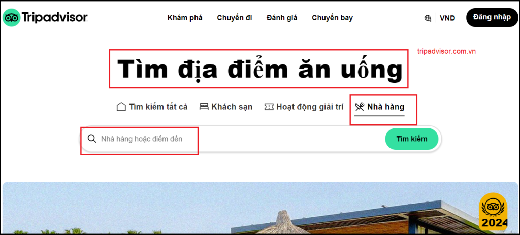tìm kiếm địa điểm ăn uống nhà hàng trên TripAdvisor