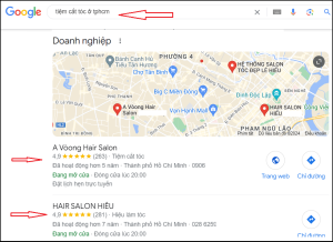chăm sóc địa điểm tiệm cắt tóc trên Google Map