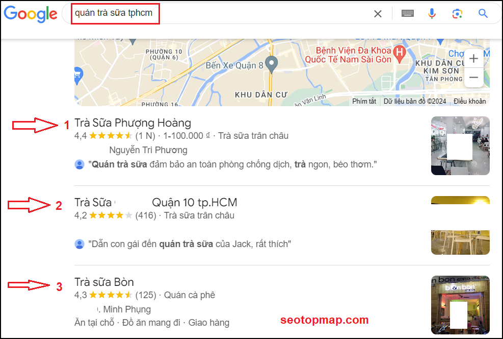 địa điểm Map lên TOP tìm kiếm