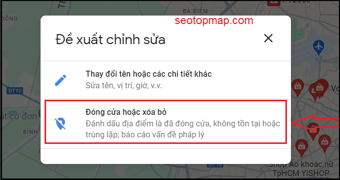 đóng cửa hoặc xóa bỏ địa điểm Map