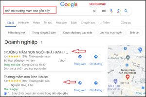 nhà trẻ, trường mầm non hiển thị TOP tìm kiếm Google