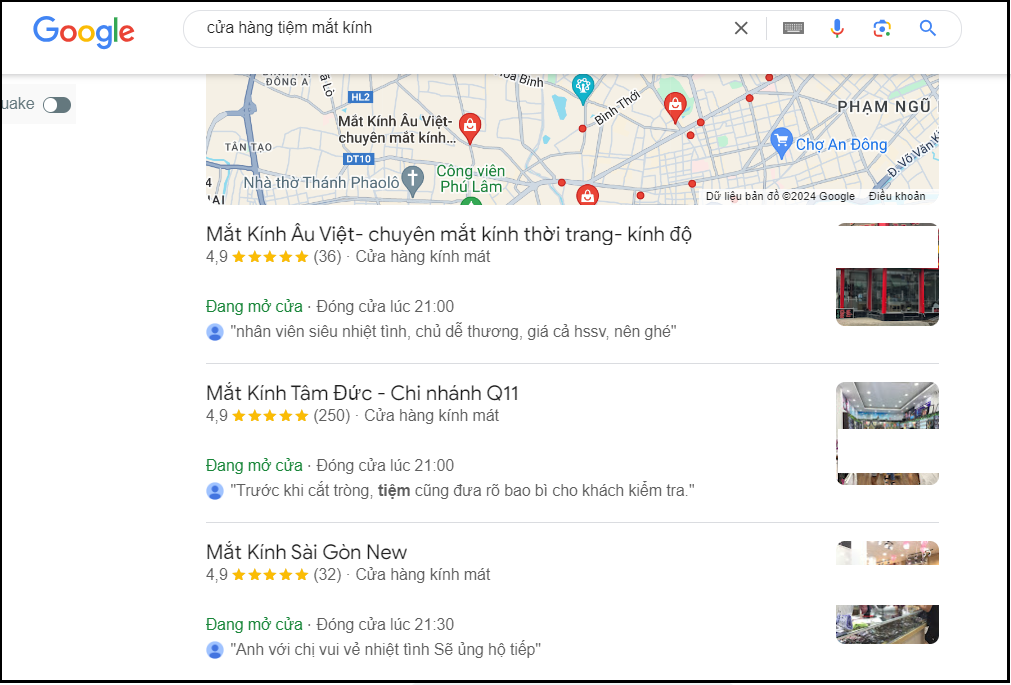 chăm sóc địa điểm tiệm mắt kính trên map