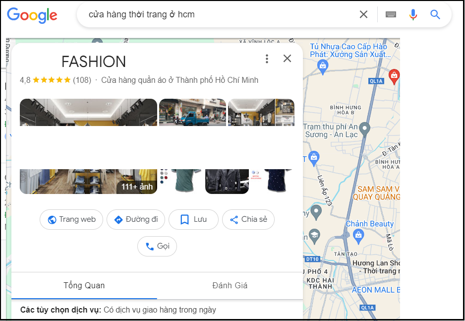 cửa hàng thời trang trên Google map