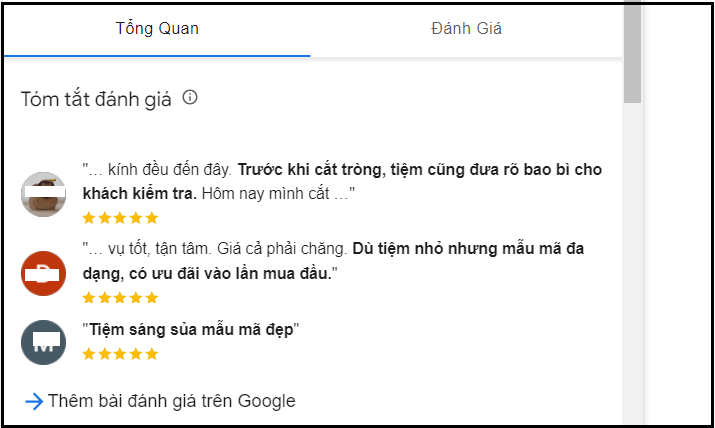 đánh giá 5 sao địa điểm tiệm mắt kính