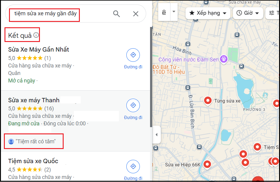 tiệm sửa xe máy trên google map