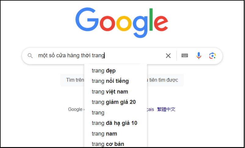 tìm kiếm cửa hàng thời trang trên website