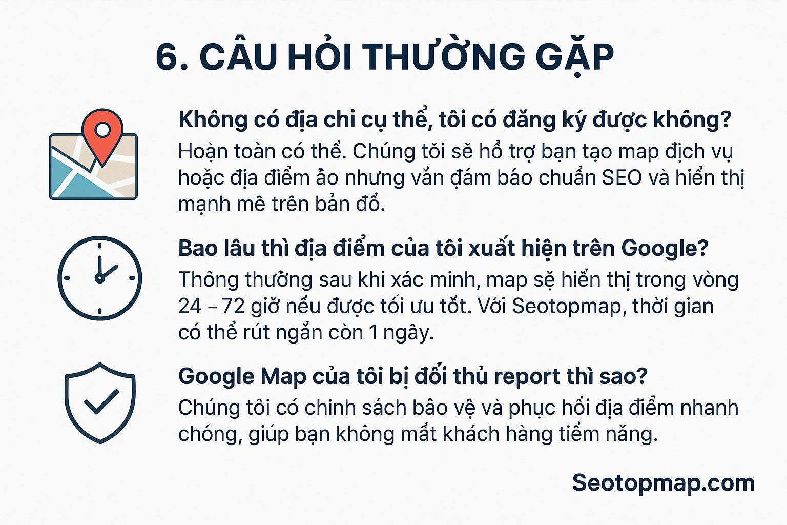 Câu hỏi thường gặp về đăng ký địa điểm trên map