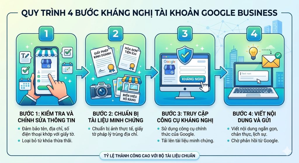 Quy trình 4 bước kháng nghị tài khoản Google Business