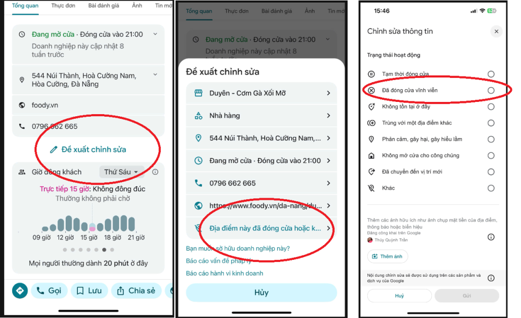 Địa điểm đóng cửa