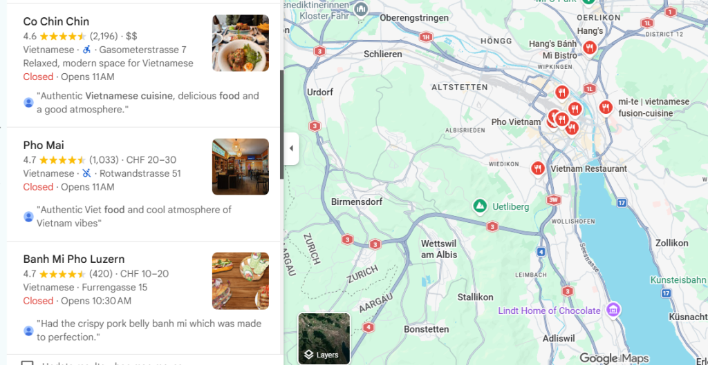 GOOGLE MAP TẠI THỤY SĨ