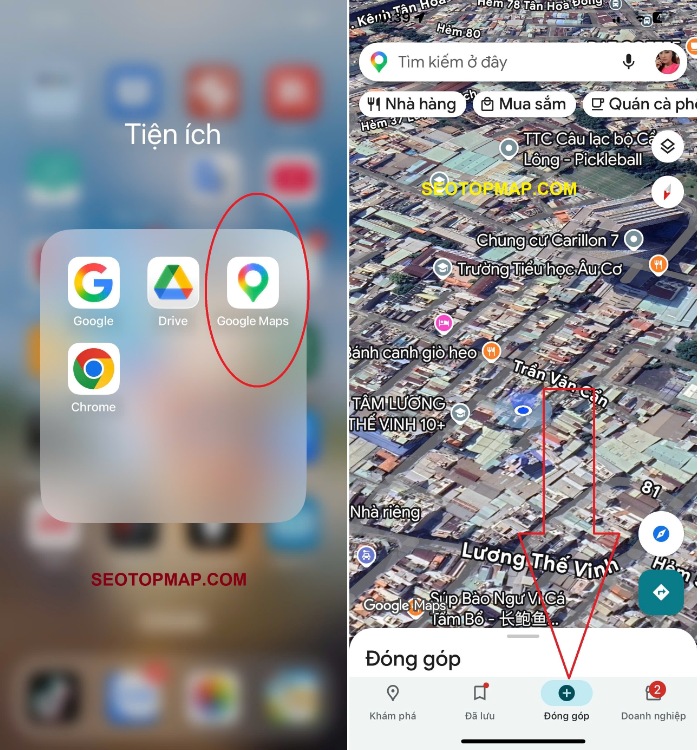 HÌNH 1 VÀO APP GOOGLE MAP VÀ ĐÓNG GÓP ĐỊA ĐIỂM