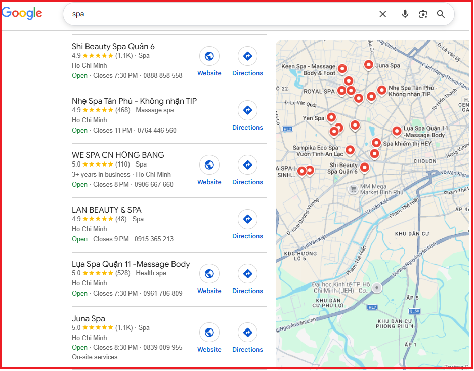 SPA trên google map