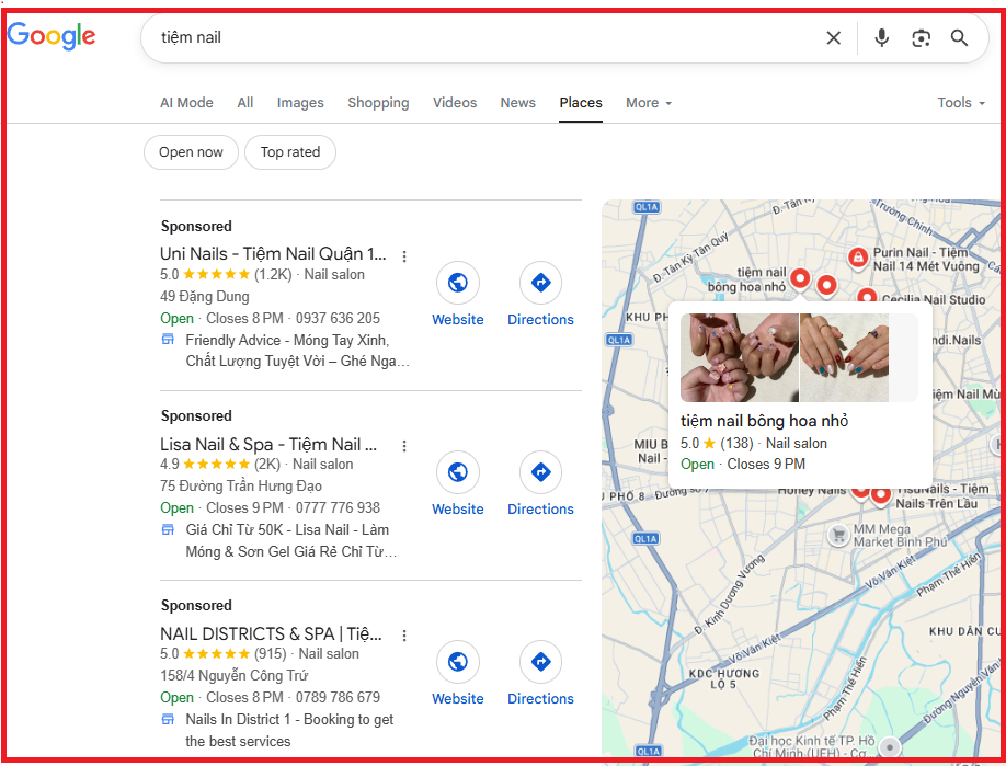 Tiệm nail google map