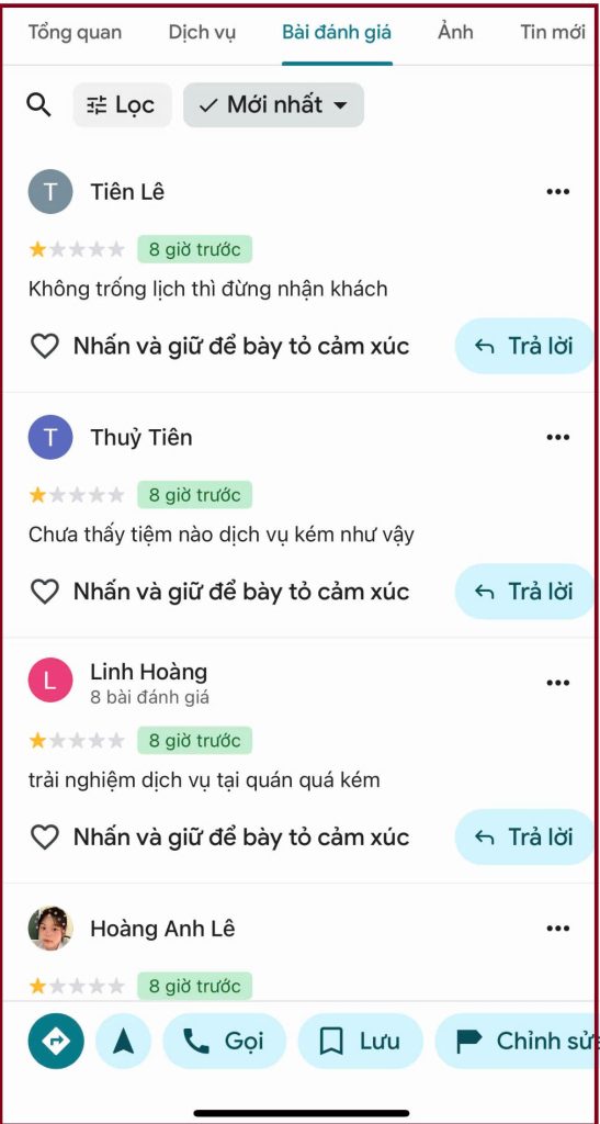 BỊ ĐÁNH GIÁ SPAM 1 SAO TRÊN GOOGLE MAP