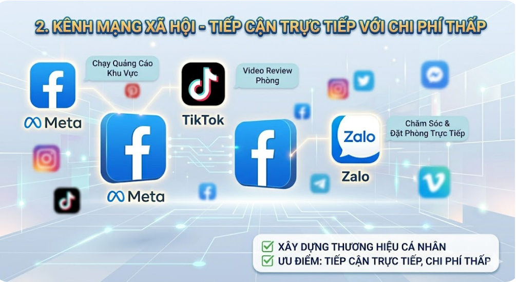 CÁC KÊNH MẠNG XÃ HỘI BÁN PHÒNG NHÀ NGHỈ HIỆU QUẢ