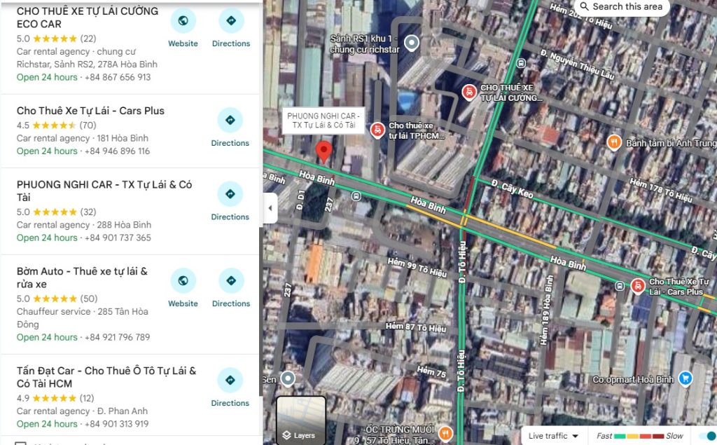 GOOGLE MAP DỊCH VỤ THUÊ XE TỰ LÁI
