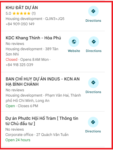 GOOGLE MAP DỰ ÁN BẤT ĐỘNG SẢN