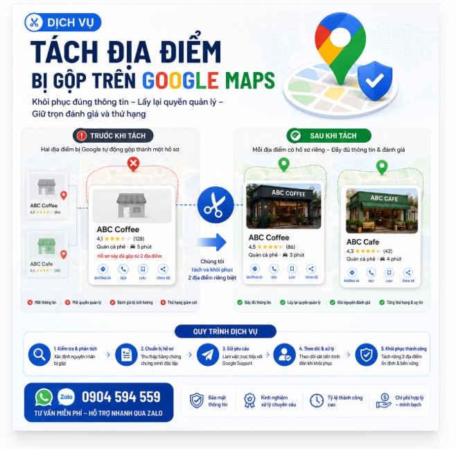 Dịch vụ tác địa điểm google map bị gộp