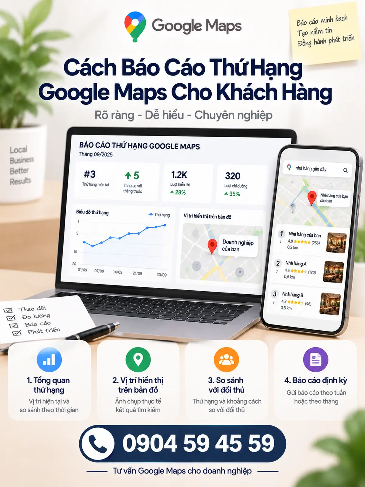 Cách Báo Cáo Thứ Hạng Google Maps Cho Khách Hàng