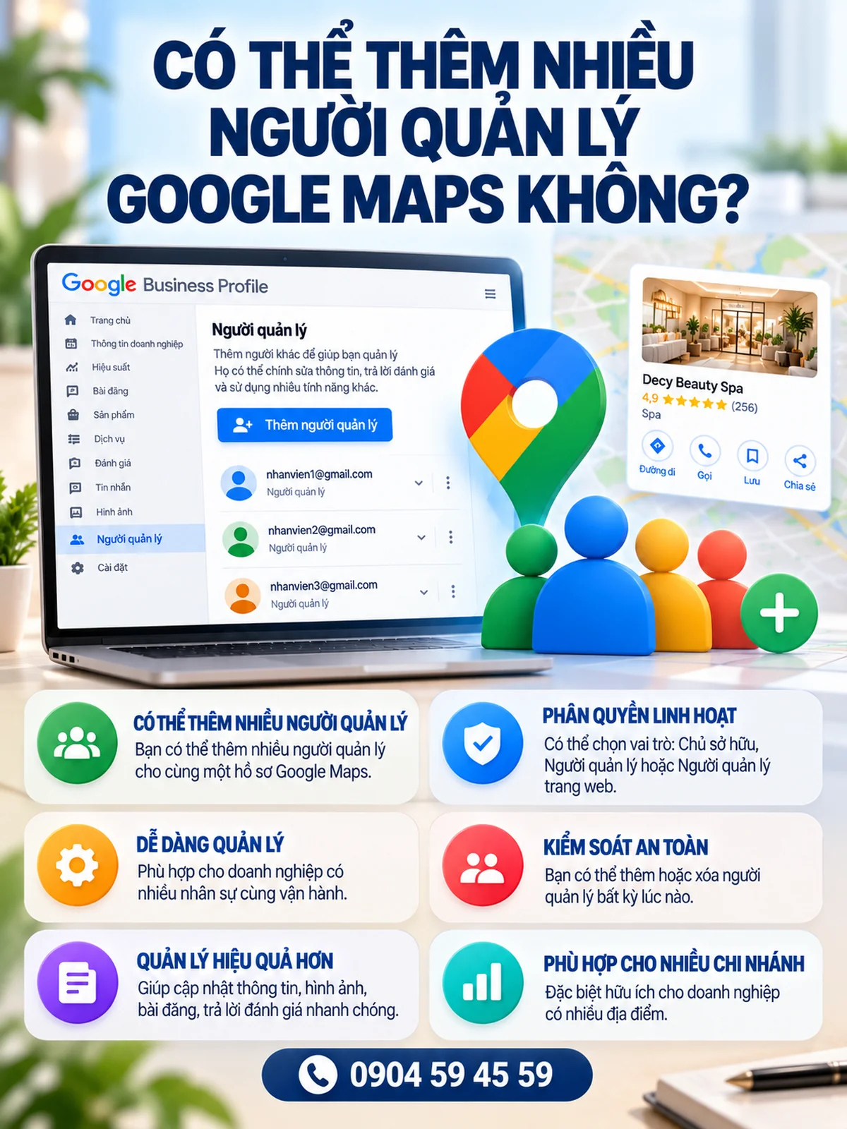 Có thể thêm nhiều người quản lý Google Maps không?