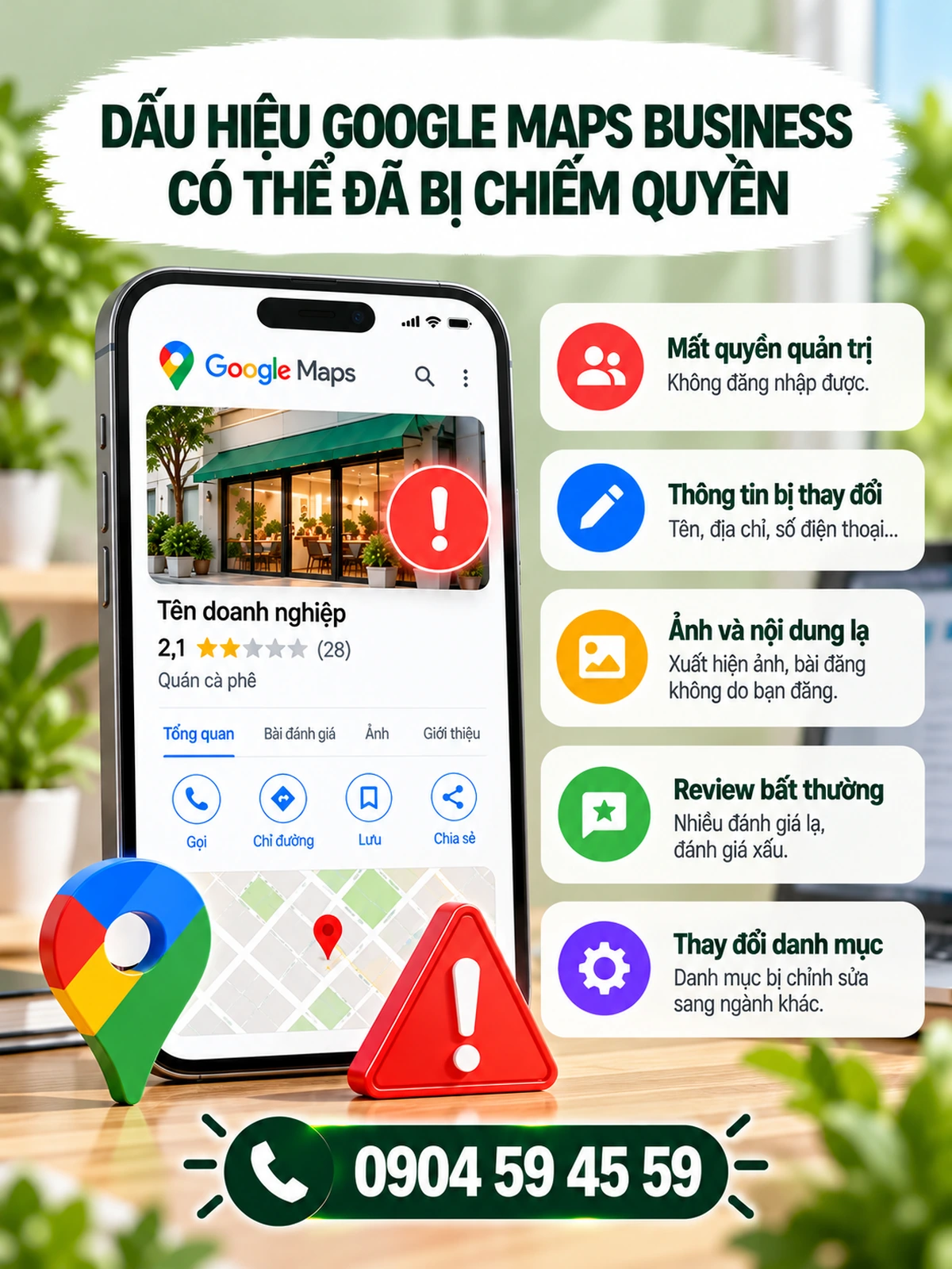 Dấu hiệu Google Maps Business có thể đã bị chiếm quyền