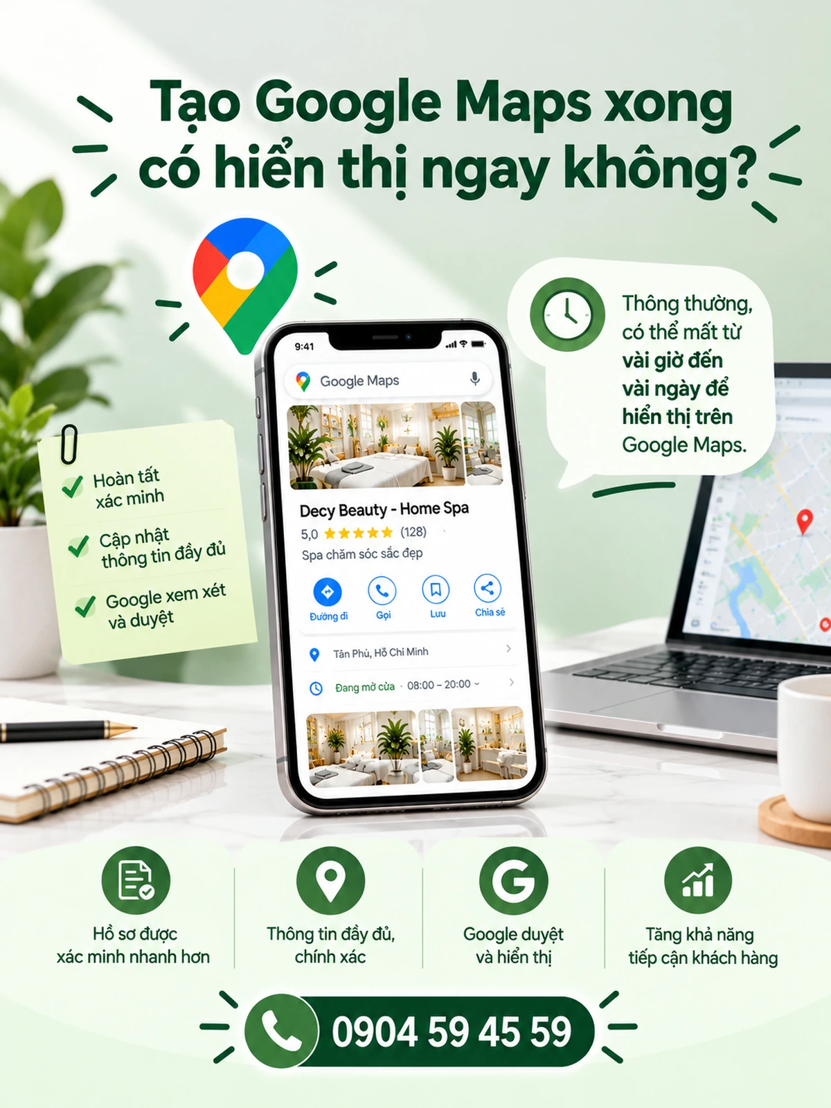 Tạo Google Maps xong có hiển thị ngay không?