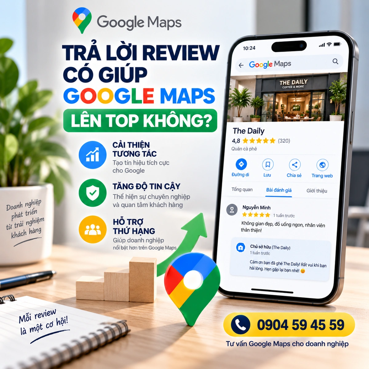 TRẢ LỜI REVIEW CÓ GIÚP GOOGLE MAPS LÊN TOP KHÔNG?