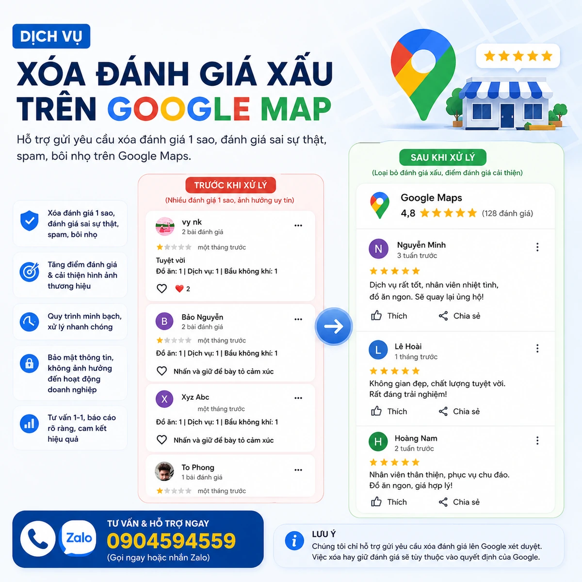 Dịch vụ hỗ trợ xóa đánh giá xấu trên Google Map