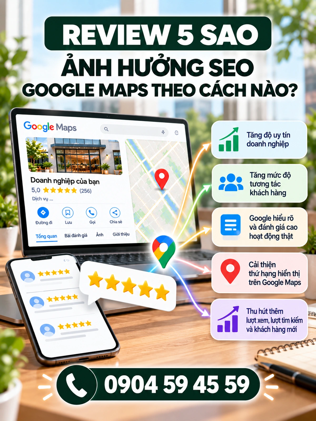 Review 5 sao ảnh hưởng SEO Google Maps theo cách nào?