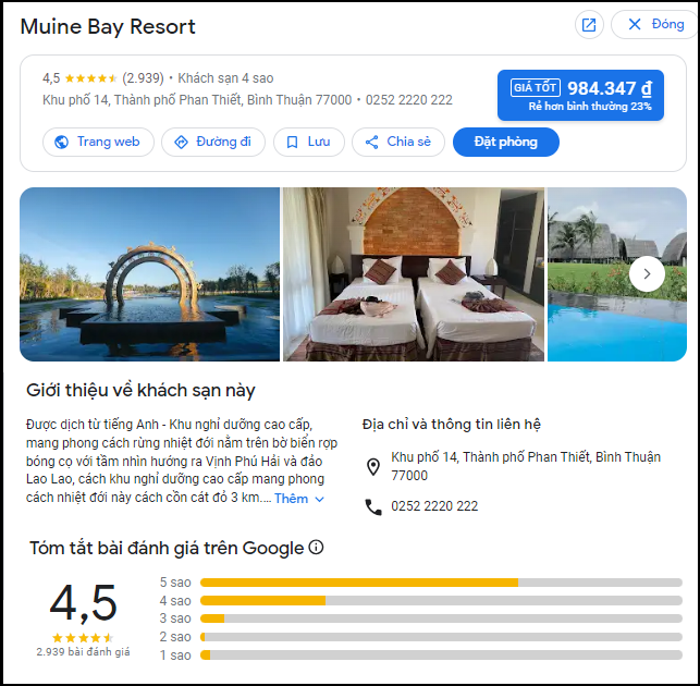 Chăm sóc địa điểm Resort trên Google Map