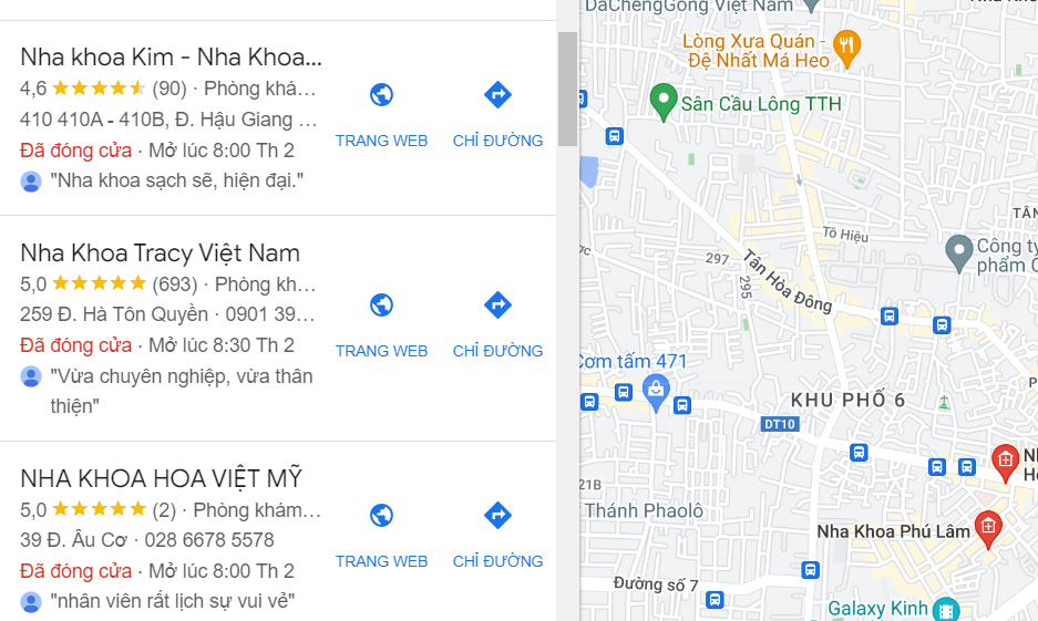 Review Google Map nha khoa