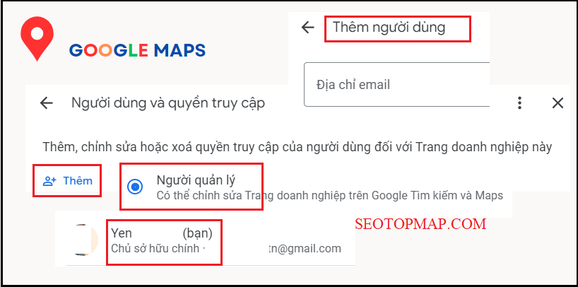 cách thêm, xóa chủ sở hữu, người quản lý Google Maps doanh nghiệp