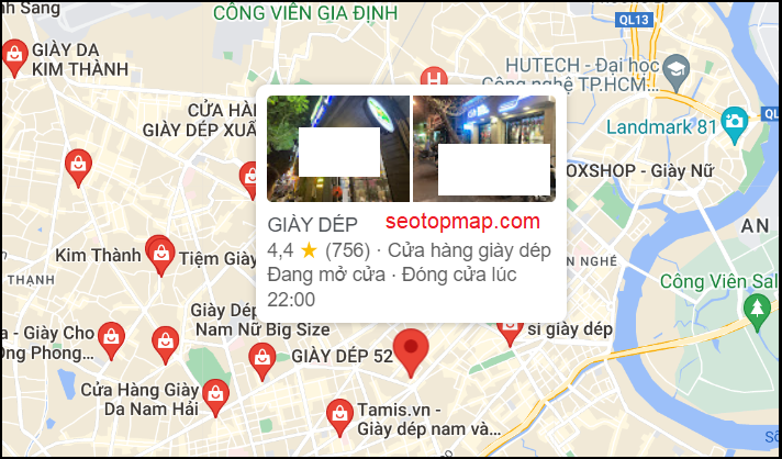 cửa hàng giày dép trên Google Map