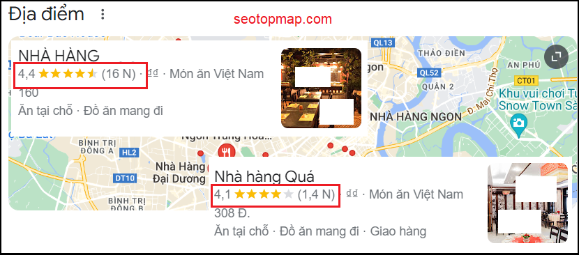 đánh giá 5 sao trên Google Map