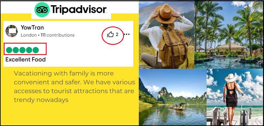 lượt thích review trên tripadvisor