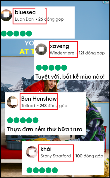 tài khoản đánh giá 5 sao trên TripAdvisor