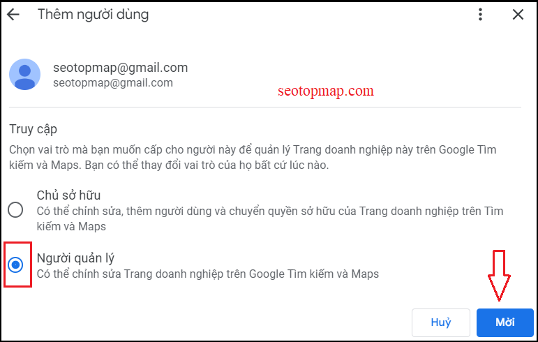 thêm người quản lý mới vào google doanh nghiệp