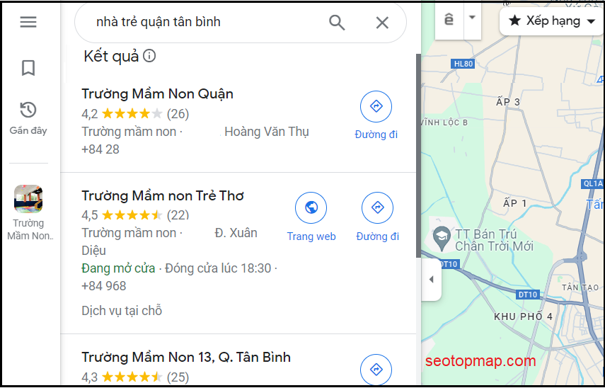 kinh doanh trường mầm non, nhà trẻ trên Maps