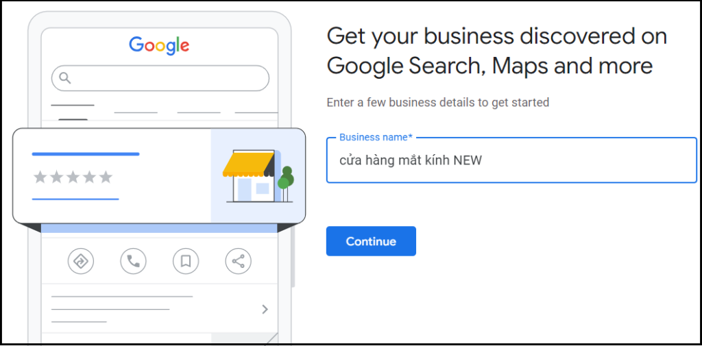 tạo địa điểm cửa hàng mắt kính trên Google map