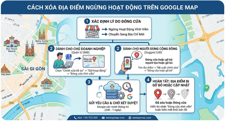 Cách xóa địa điểm ngừng hoạt động trên google map